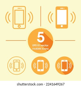 5 Orange color mobile icons in differant styles