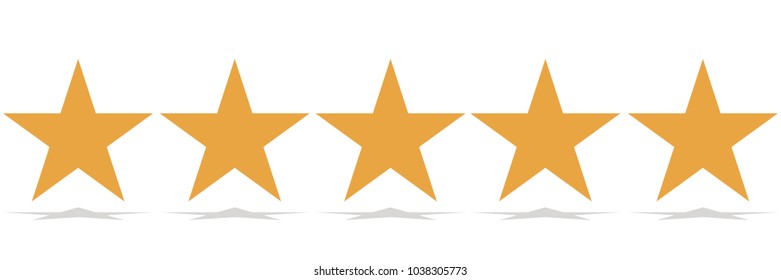 5 orange stars in a row with shadows on a white background in a flat style