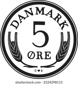 5 ore coin Denmark 1960 currency handmade vector design silhouette	