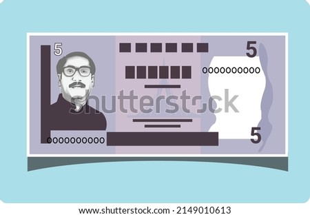 5 (Pach) BD Taka Banknote. Translation: Five BDT  Bangladesh Currency. Flat paper money vector illustration and design. BD Currency. BDT banknote sign. Bangladeshi payment and finance
