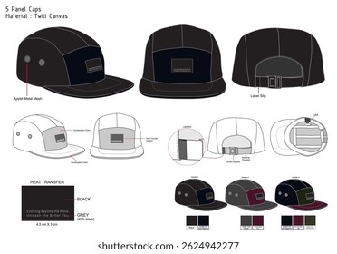  5 Panel Caps Canvas Mockup With Combo Colour