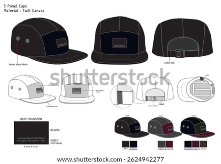  5 Panel Caps Canvas Mockup With Combo Colour