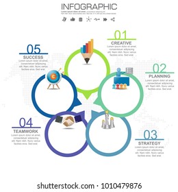 5 Parts infographic design vector and marketing icons can be used for workflow layout, diagram, report, web design. Business concept with options, steps or processes.
