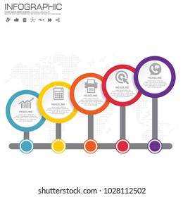5 Parts infographic design vector and marketing icons can be used for workflow layout, diagram, report, web design. Business concept with options, steps or processes.