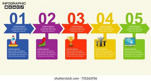 5 Parts infographic design vector and marketing icons can be used for workflow layout, diagram, report, web design. Business concept with options, steps or processes.