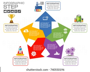 5 Parts infographic design vector and marketing icons can be used for workflow layout, diagram, report, web design. Business concept with options, steps or processes.