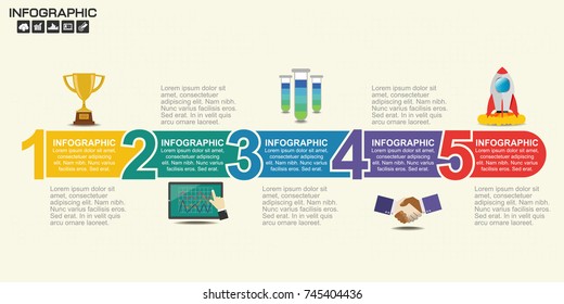 5 Parts infographic design vector and marketing icons can be used for workflow layout, diagram, report, web design. Business concept with options, steps or processes.