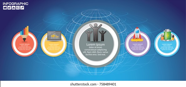 5 Parts infographic design vector and marketing icons can be used for workflow layout, diagram, report, web design. Business concept with options, steps or processes.