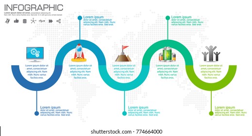 5 Parts infographic design vector and marketing icons can be used for workflow layout, diagram, report, web design. Business concept with options, steps or processes.