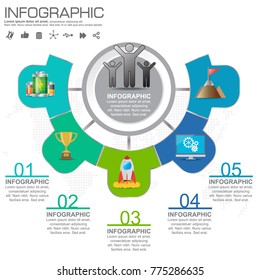 5 Parts infographic design vector and marketing icons can be used for workflow layout, diagram, report, web design. Business concept with options, steps or processes.