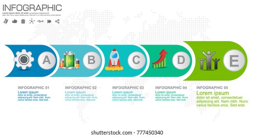 5 Parts infographic design vector and marketing icons can be used for workflow layout, diagram, report, web design. Business concept with options, steps or processes.