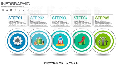 5 Parts infographic design vector and marketing icons can be used for workflow layout, diagram, report, web design. Business concept with options, steps or processes.