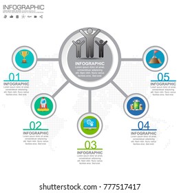 5 Parts infographic design vector and marketing icons can be used for workflow layout, diagram, report, web design. Business concept with options, steps or processes.