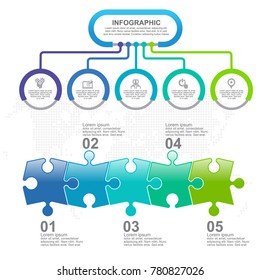 5 Parts infographic design vector and marketing icons can be used for workflow layout, diagram, report, web design. Business concept with options, steps or processes.