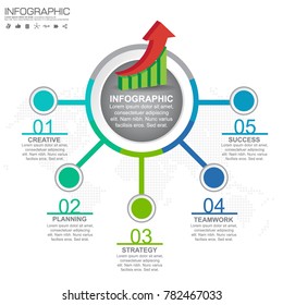 5 Parts infographic design vector and marketing icons can be used for workflow layout, diagram, report, web design. Business concept with options, steps or processes.