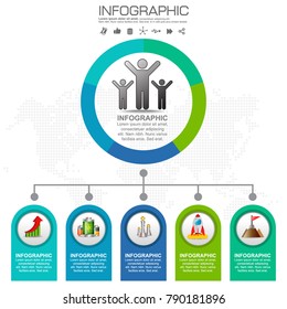 5 Parts infographic design vector and marketing icons can be used for workflow layout, diagram, report, web design. Business concept with options, steps or processes.