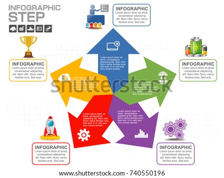 5 Parts infographic design vector and marketing icons can be used for workflow layout, diagram, report, web design. Business concept with options, steps or processes.