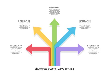 5 Setas de Caminho Modelo Infográfico para a Tomada de Decisão Empresarial e Estratégia Futura. Ilustração vetorial.