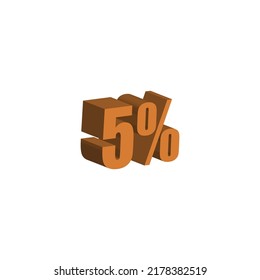 5 percent 3D orange text. 5% 3D text on white background. Five percent Special offer, discount and percentage tag vector