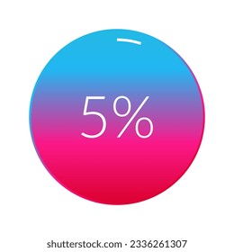 Gráfico circular de 5 por ciento, símbolo aislado. Elemento de gradiente vectorial. Signo Infográfico Porcentaje. Ilustración, icono para negocios, finanzas, progreso, informe, diseño web, descarga
