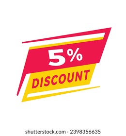 5 percent discount banner, modern label design. Offer Store badge or business advertising. Flat style vector template design.