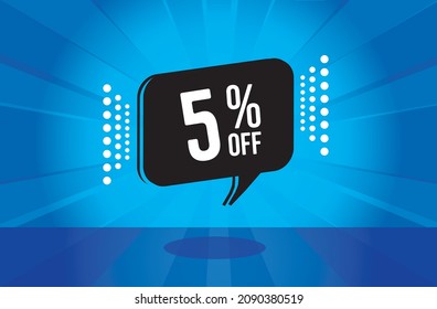 5 percent discount. blue banner with floating balloon for promotions and offers. Vector Illustration.