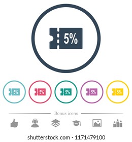 5 percent discount coupon flat color icons in round outlines. 6 bonus icons included.