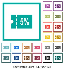 5 percent discount coupon flat color icons with quadrant frames on white background