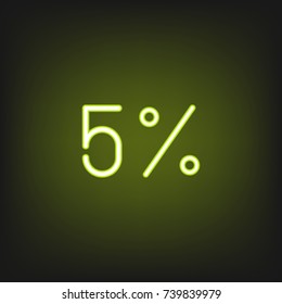5% percent discount green neon sign. Promotion banner for Black Friday, Cyber Monday or any other huge sale event. Vector illustration EPS 10.