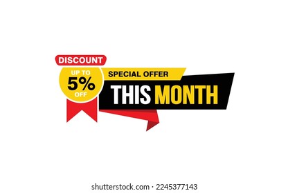 5 Percent discount offer, clearance, promotion banner layout with sticker style. 
