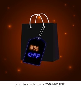 5% percent discount. in retro style on orange background. 5% discount. Neon style. Isolated background. Sales range. Discount banner design.