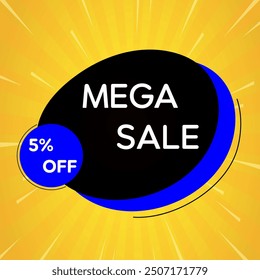 5 percent discount. Sale banner template design. special promotion with up to 5% discount. Super Sale, end of season special offer banner. mega sale. in yellow, blue and black
