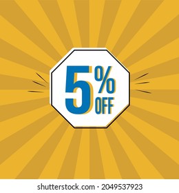 5 percent discount. Yellow banner with a floating polygon. 