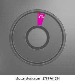 5 percent isolated pie chart. Percentage vector, transparent infographic icon on dotted background. Circle sign for business, finance, web design, download, progress