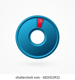 5 percent isolated pie chart. Percentage vector symbol, infographic blue red gradient icon. Circle sign for business, finance, web design, download, progress