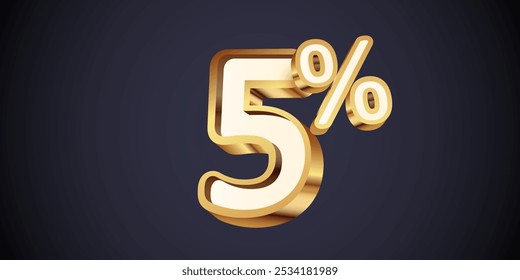 5 percent Off. 3d golden number 5%. Sale banner and poster. Vector illustration.