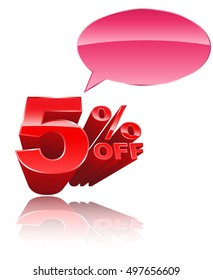 5 percent off 3D style with speech on white background. Vector illustration for promotion discount sale advertising.