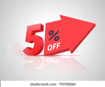 5 percent off with big arrow for sale banner promotion. Vector illustration.