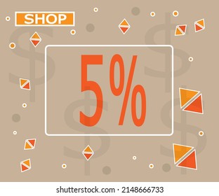5 percent off. 5% discount banner for store promotion in orange color