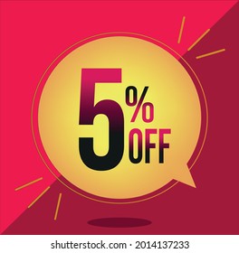 5 Percent off. Discount for big sales. Yellow balloon on a Hot Pink background.