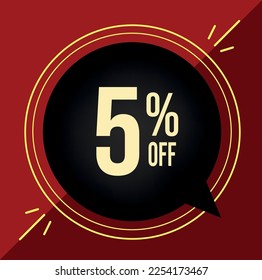 5% percent off discount for big sales. Black ballon on a red background