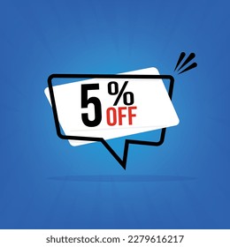 5 percent off. Discount for big sales. white balloon on a blue background