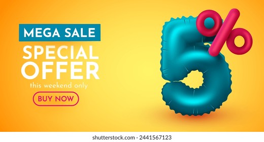 5 por ciento de descuento. Descuento en composición creativa. Mega Venta. Ilustración vectorial.