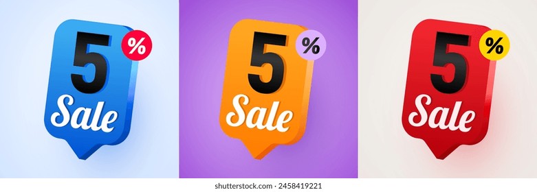 5 por ciento de descuento. Descuento en composición creativa. Mega Venta. Ilustración vectorial.