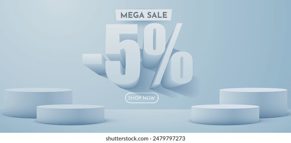 5 percent Off. Discount creative composition. Product presentation, mock up, podium. Sale banner and poster. Vector illustration.