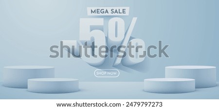 5 percent Off. Discount creative composition. Product presentation, mock up, podium. Sale banner and poster. Vector illustration.