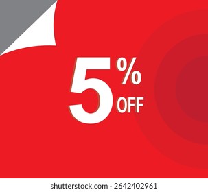 5% de desconto. Desconto para suas vendas. Vermelho e branco. 