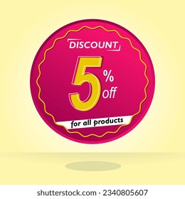 5 percent off. Floating violet circular balloon for promotions and offers.