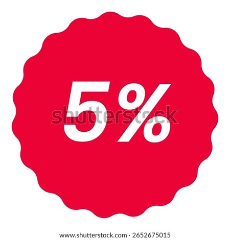5% percent off red circular starburst shape discount badge pack, white on red, minimalist design, sale icon discount badge promotional graphics vector illustration