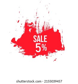 5 percent off sale with brush drawing color red vector